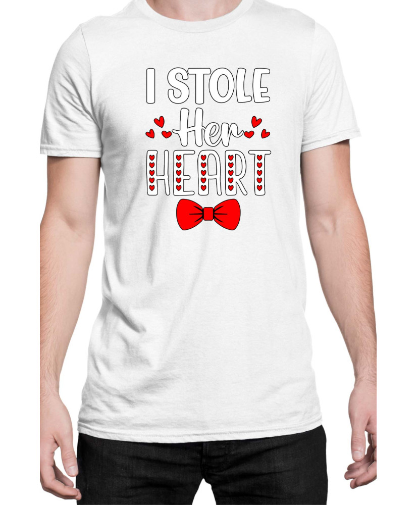 Мъжка Тениска Power Couple Valentine Day Love I Stole Her Heart So I Am Stealing His Last Name Boy