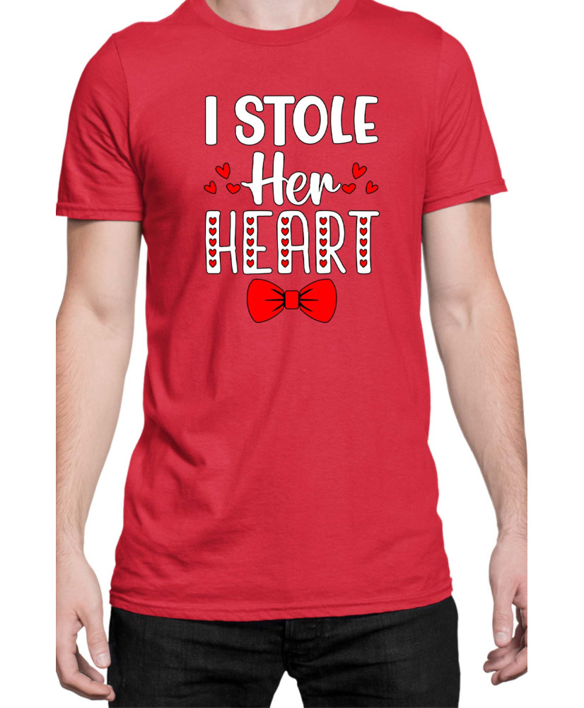 Мъжка Тениска Power Couple Valentine Day Love I Stole Her Heart So I Am Stealing His Last Name Boy