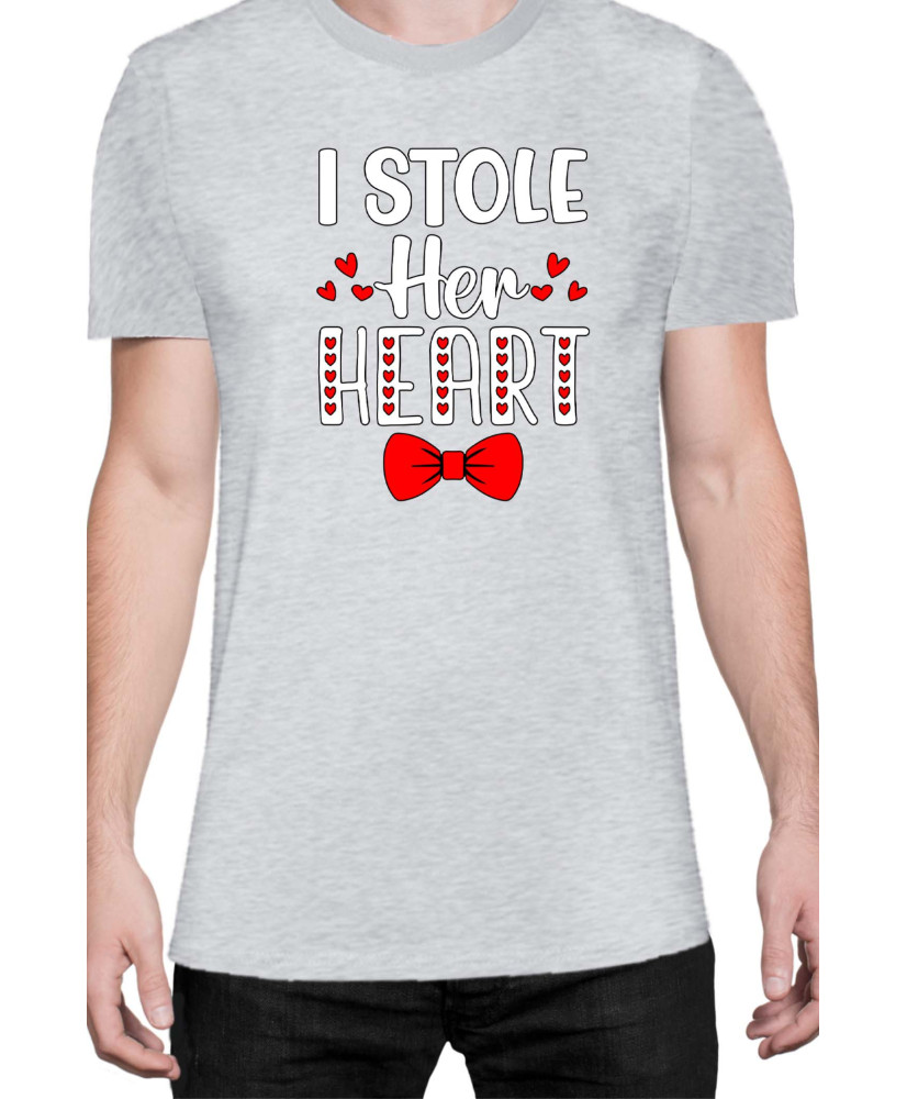 Мъжка Тениска Power Couple Valentine Day Love I Stole Her Heart So I Am Stealing His Last Name Boy