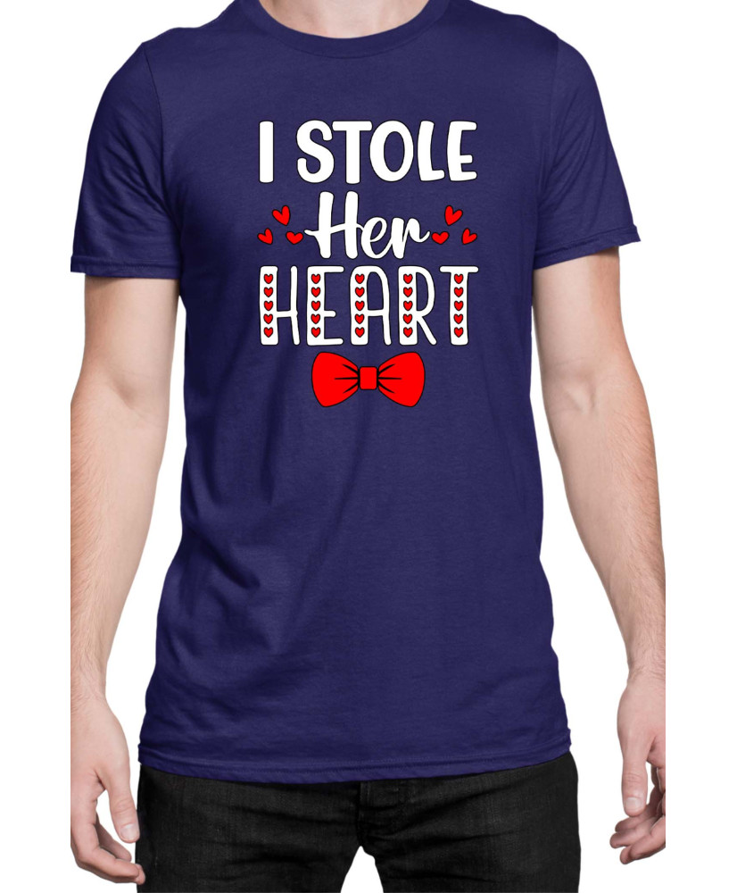 Мъжка Тениска Power Couple Valentine Day Love I Stole Her Heart So I Am Stealing His Last Name Boy