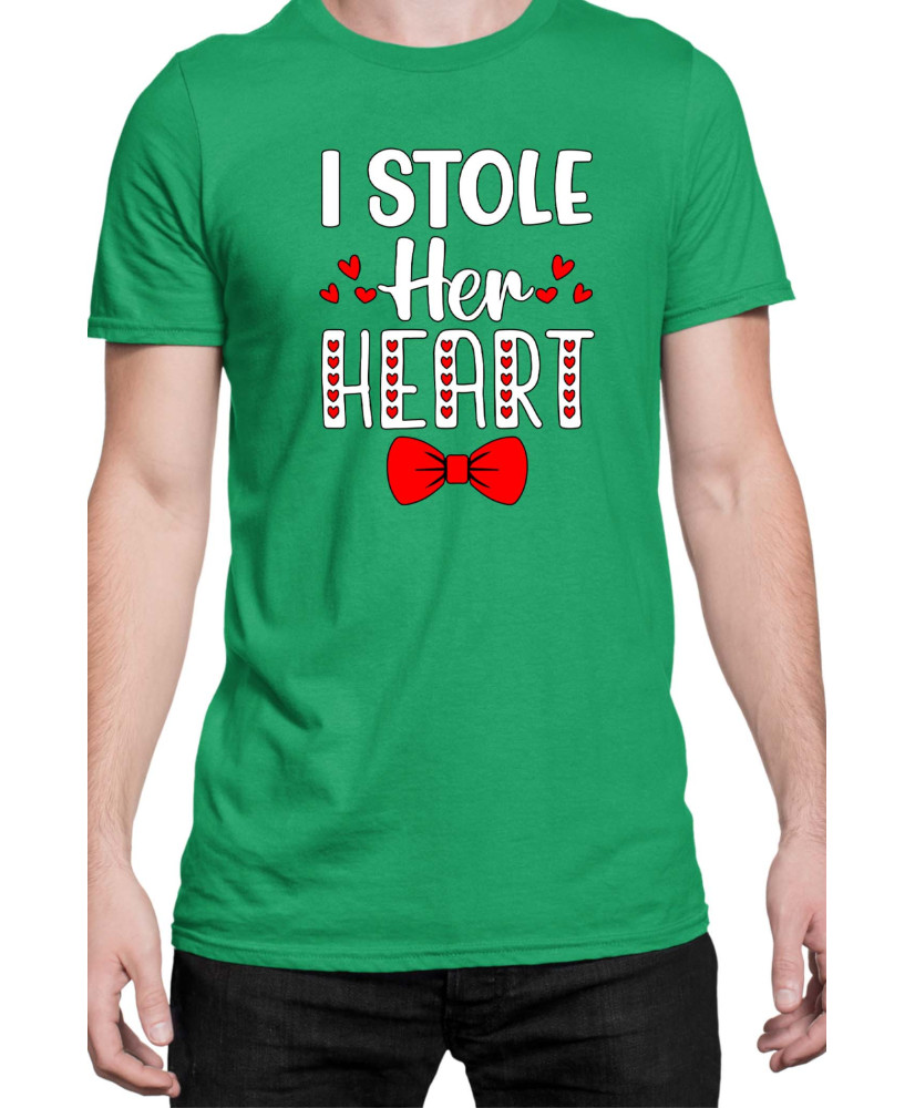 Мъжка Тениска Power Couple Valentine Day Love I Stole Her Heart So I Am Stealing His Last Name Boy