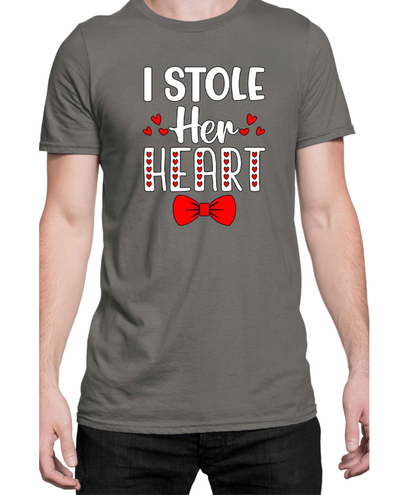 Мъжка Тениска Power Couple Valentine Day Love I Stole Her Heart So I Am Stealing His Last Name Boy