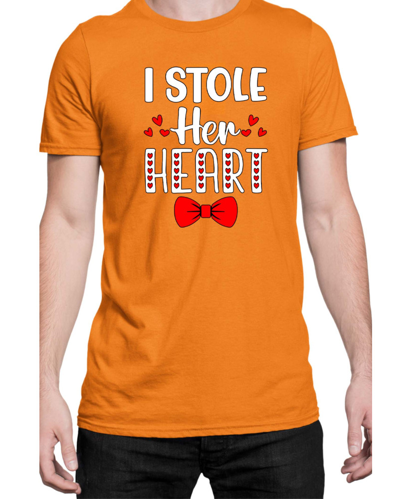 Мъжка Тениска Power Couple Valentine Day Love I Stole Her Heart So I Am Stealing His Last Name Boy