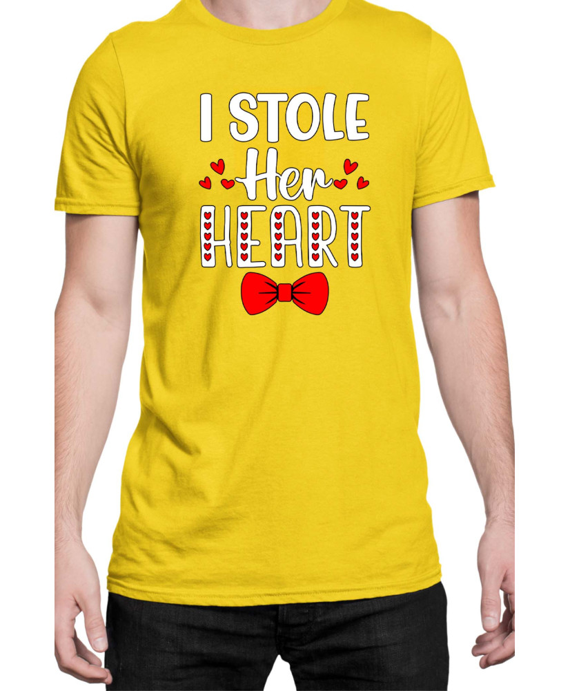 Мъжка Тениска Power Couple Valentine Day Love I Stole Her Heart So I Am Stealing His Last Name Boy