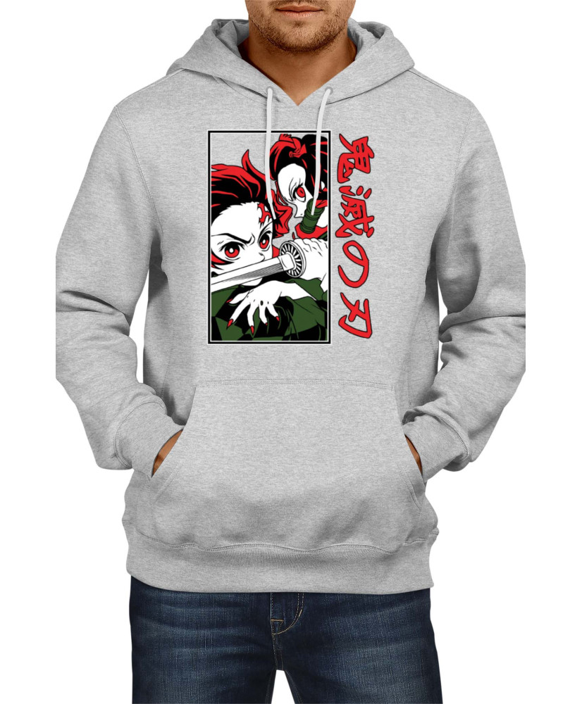 Мъжки Суитшърт Japan Animation Manga Anime Comics Demon Slayer Tanjiro Nezuko Fighting